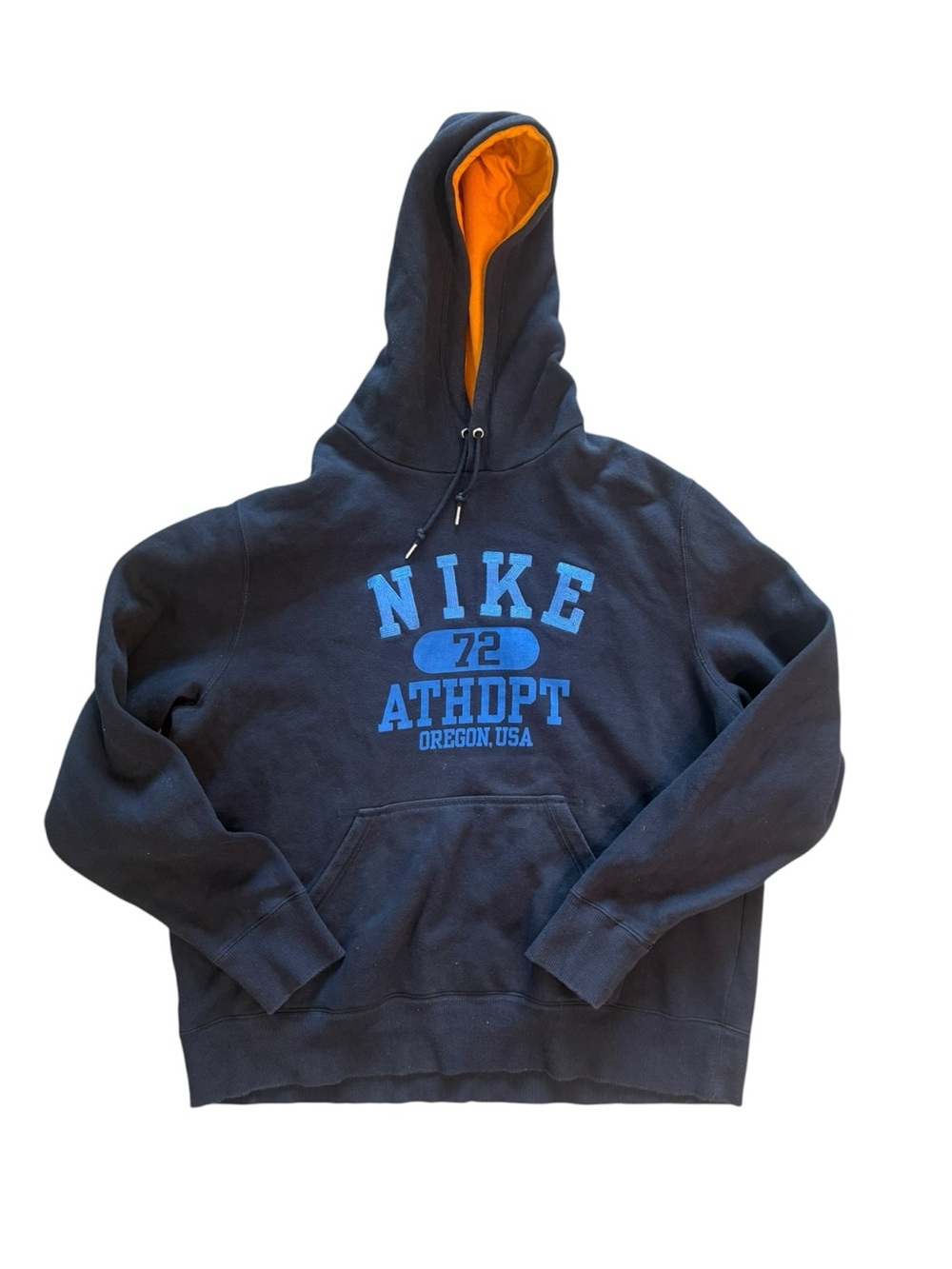 Vintage Nike Spellout Logo Pullover Mens Hoodie Size X-Large Y2K Blue Orange